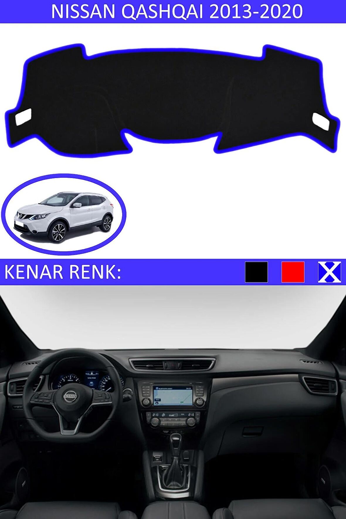 Opel Astra G 1998-2008 İçin Uygun Torpido Koruma Halısı Siyah Kenar Renk Mavi
