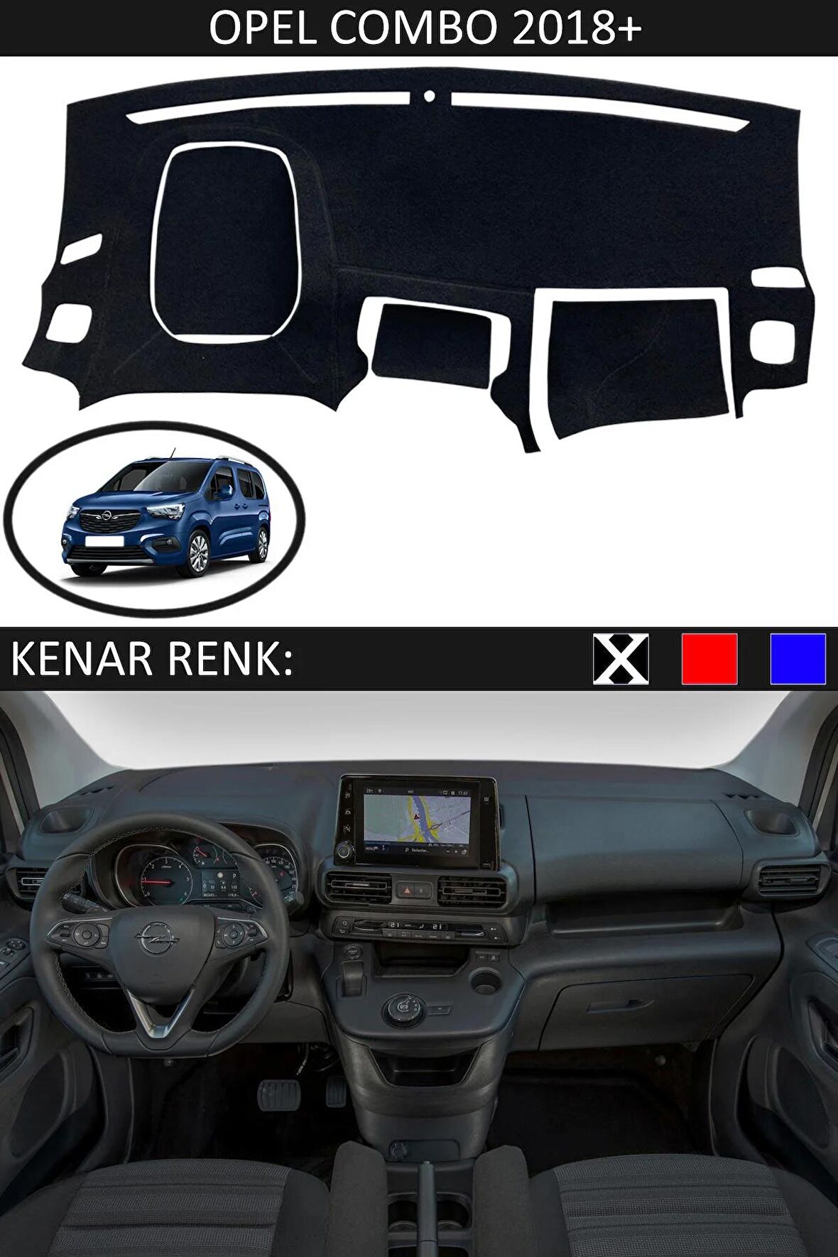 Opel Corsa D 2007-2014 İçin Uygun Torpido Koruma Halısı Siyah Kenar Renk Siyah