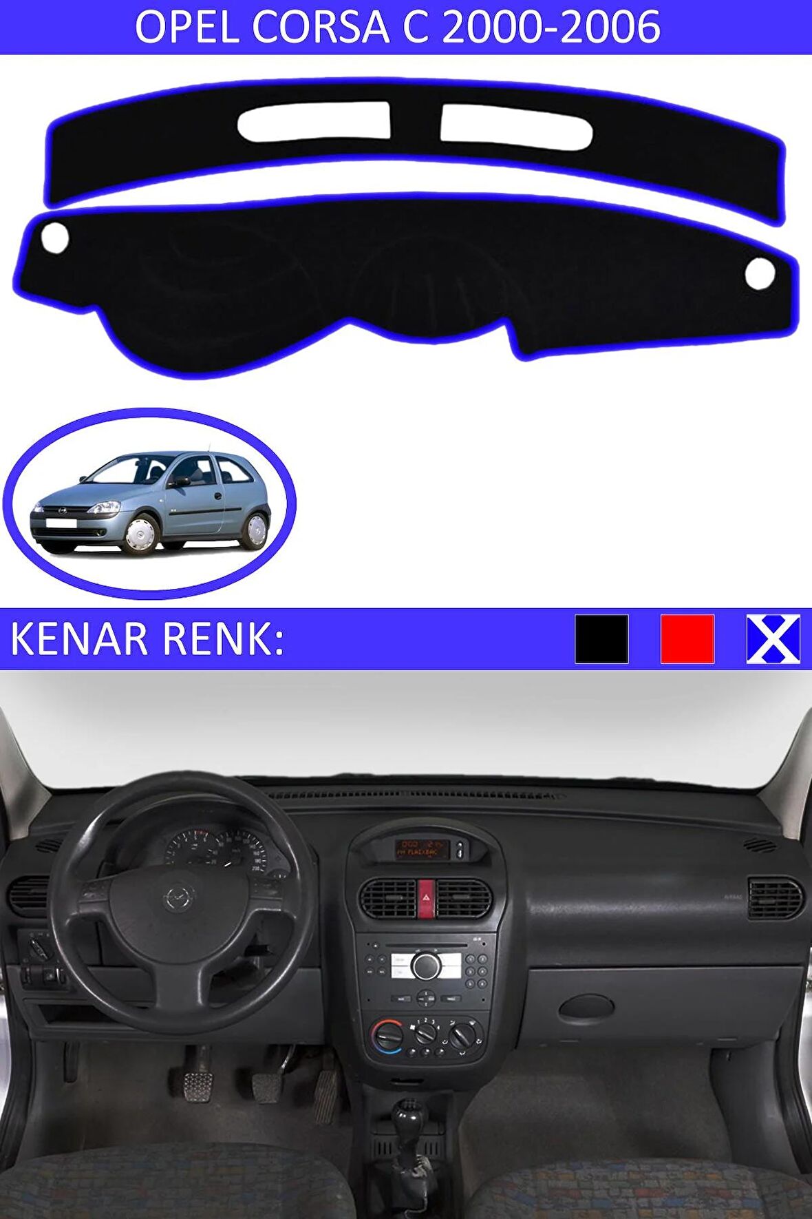 Opel Insignia 2008-2013 İçin Uygun Torpido Koruma Halısı Siyah Kenar Renk Mavi