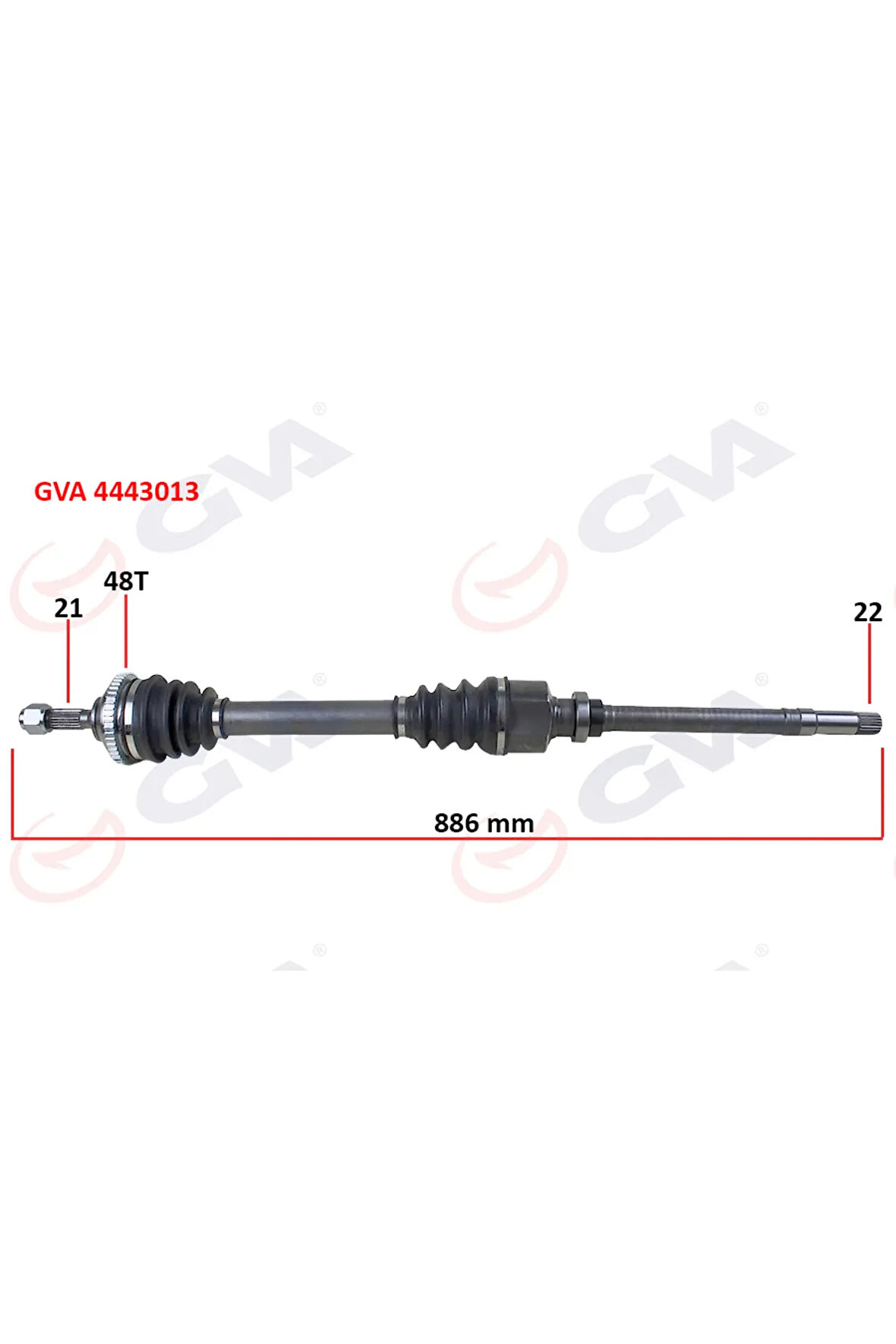 Komple Aks Sağ Peugeot 206 1.6i 98-06 Tu5 Abs Li 48 Diş 886mm