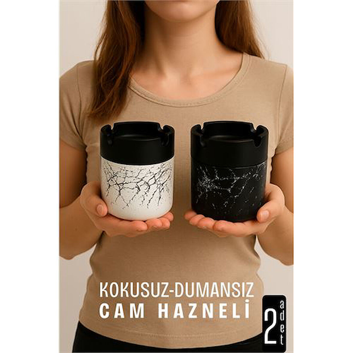 Cam Küllük - Mermer Desenli 2'li Küllük Seti  Kafe Küllüğü Restoran Küllüğü Masaüstü Küllük