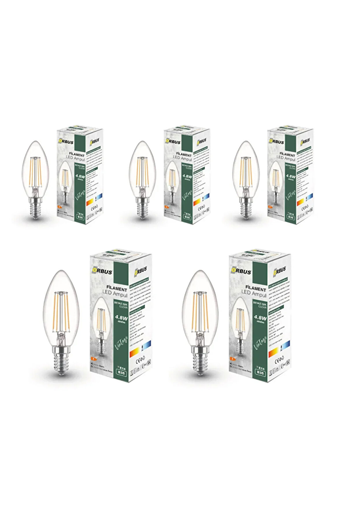 BCB3 4W E14 Led Ampul Clear Beyaz Işık 400lm  5Lİ