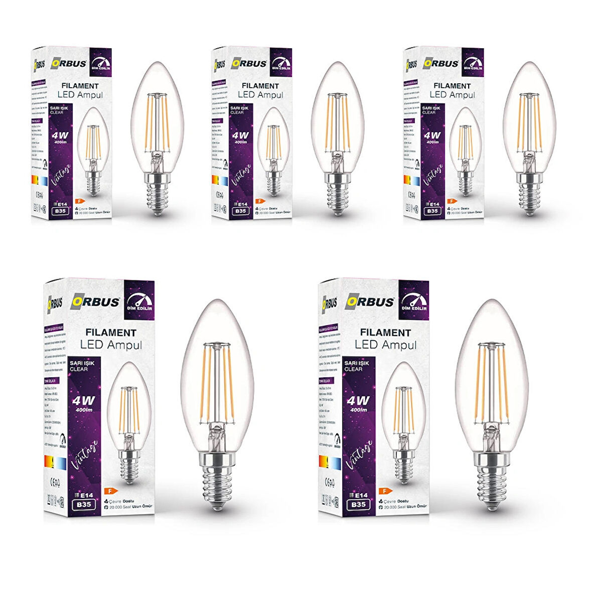 4W E14 Filament LED Ampul - Dim Edilebilir – DBC3 5Lİ