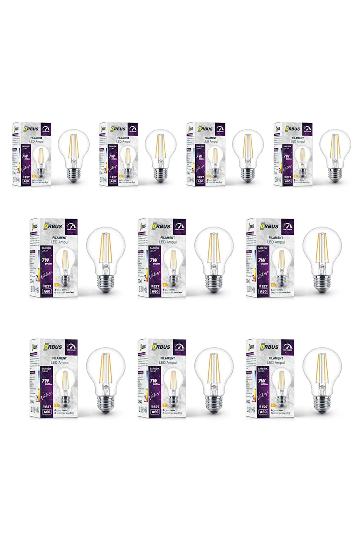 7W E27 Filament LED Ampul - Dim Edilebilir – DF60  10LU