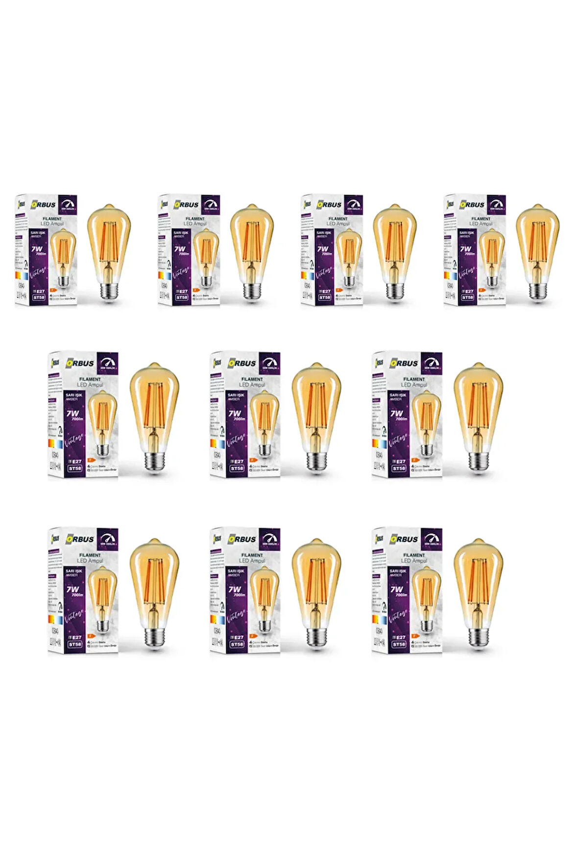 7W E27 Filament LED Ampul - Dim Edilebilir - DST58 10LU