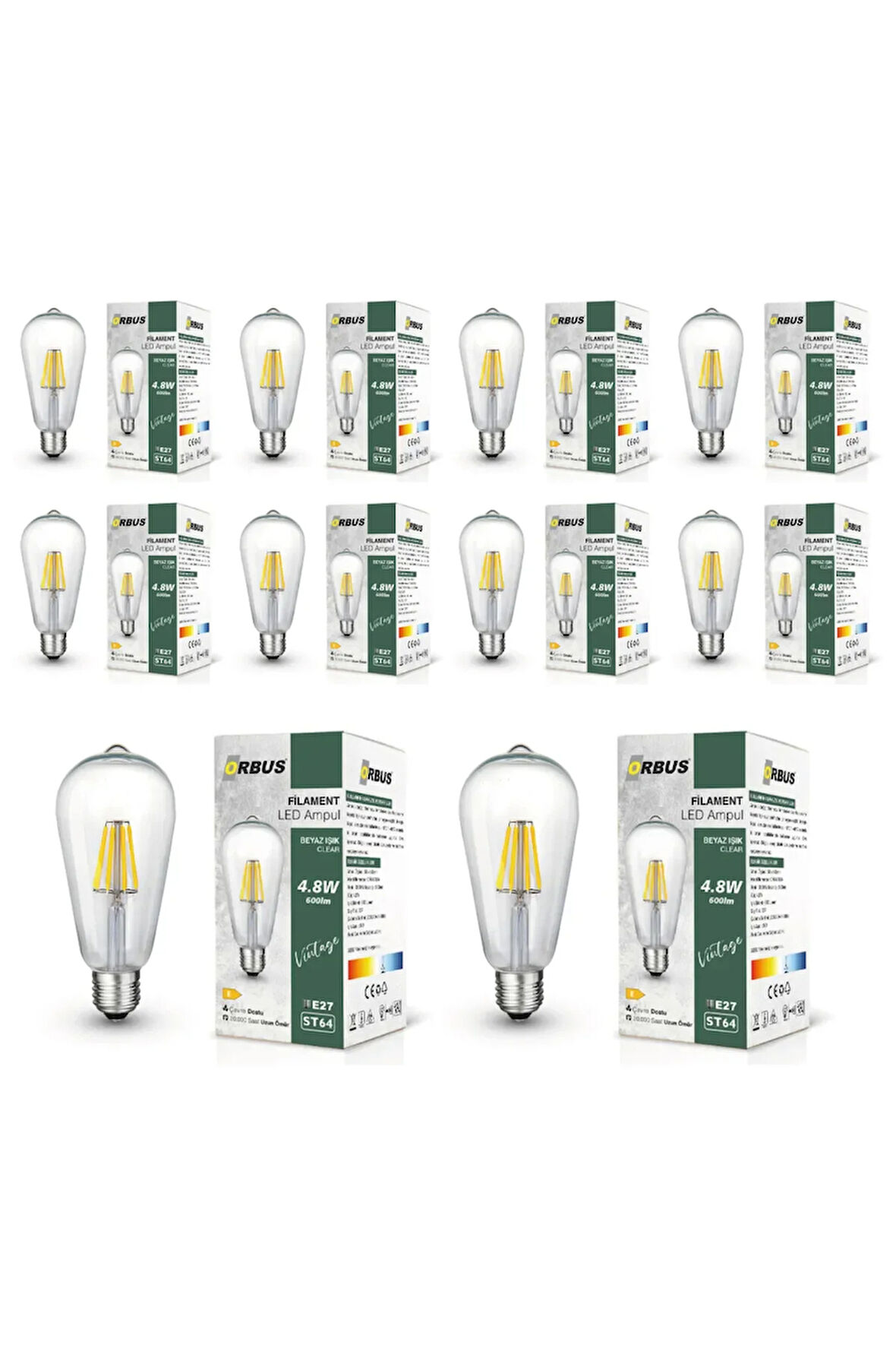 STB64 4.8W E27 LED Ampul Clear Beyaz Işık 600lm  10LU