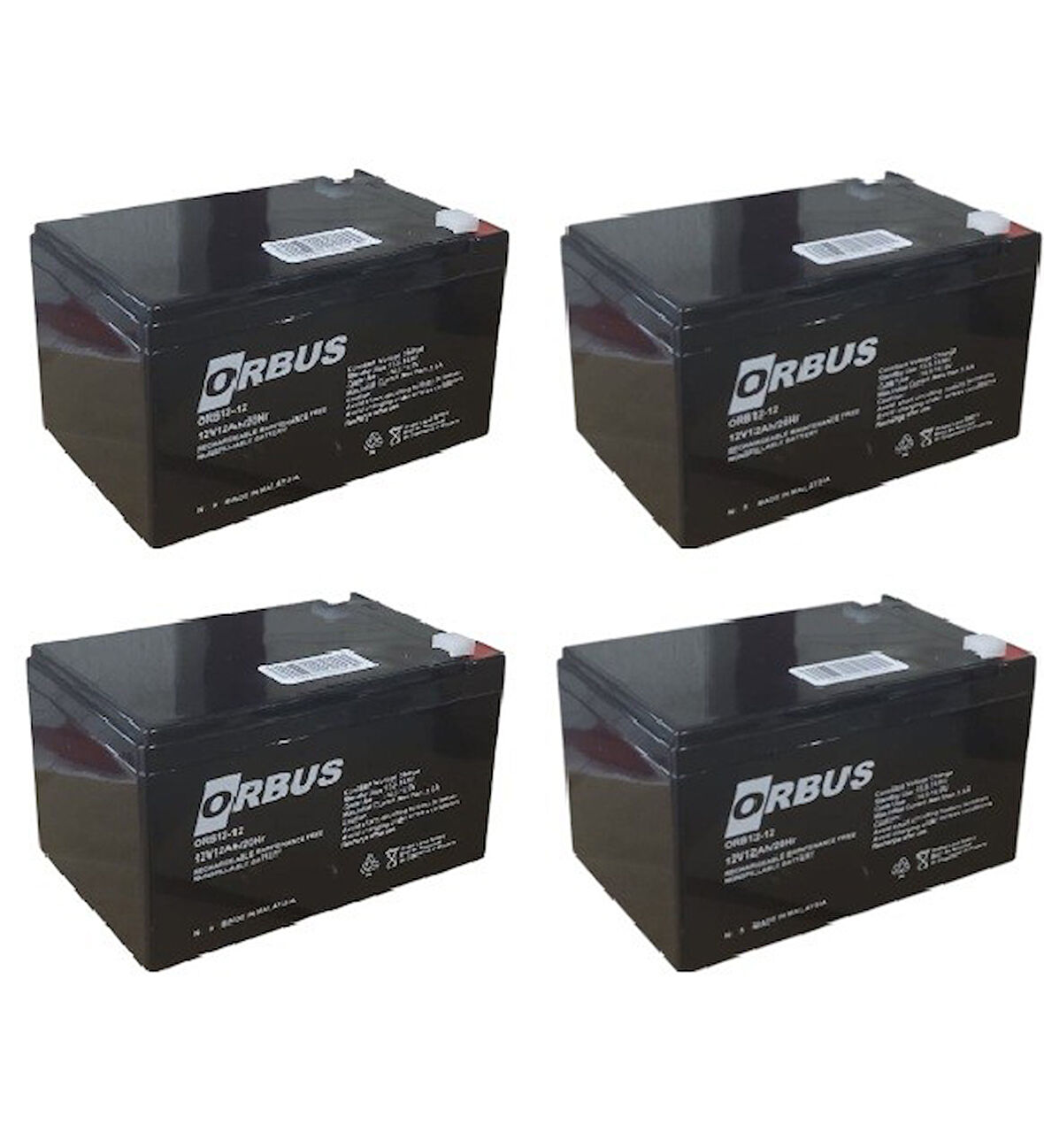 ORBUS 4'LÜ PAKET 12Volt 12 AMPER AGM AKÜ EBATLAR: 150x97x95mm