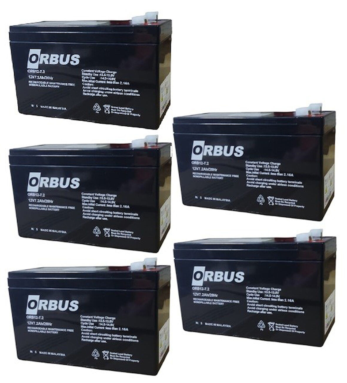 ORBUS 12V 7,2 Ah AMPER AGM JEL ORBUS AKÜ  5 li paket
