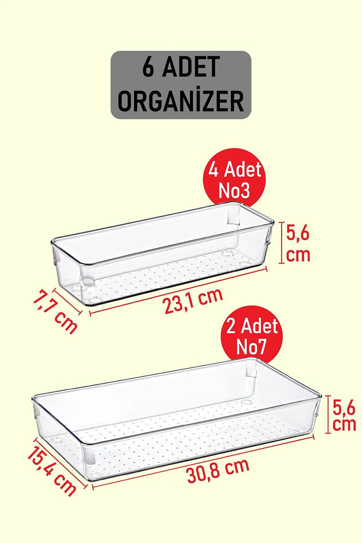 6 adet Organizer Seti Modüler Düzenleyici 2 Kepçelik 4 Kaşıklık Boyutu Set