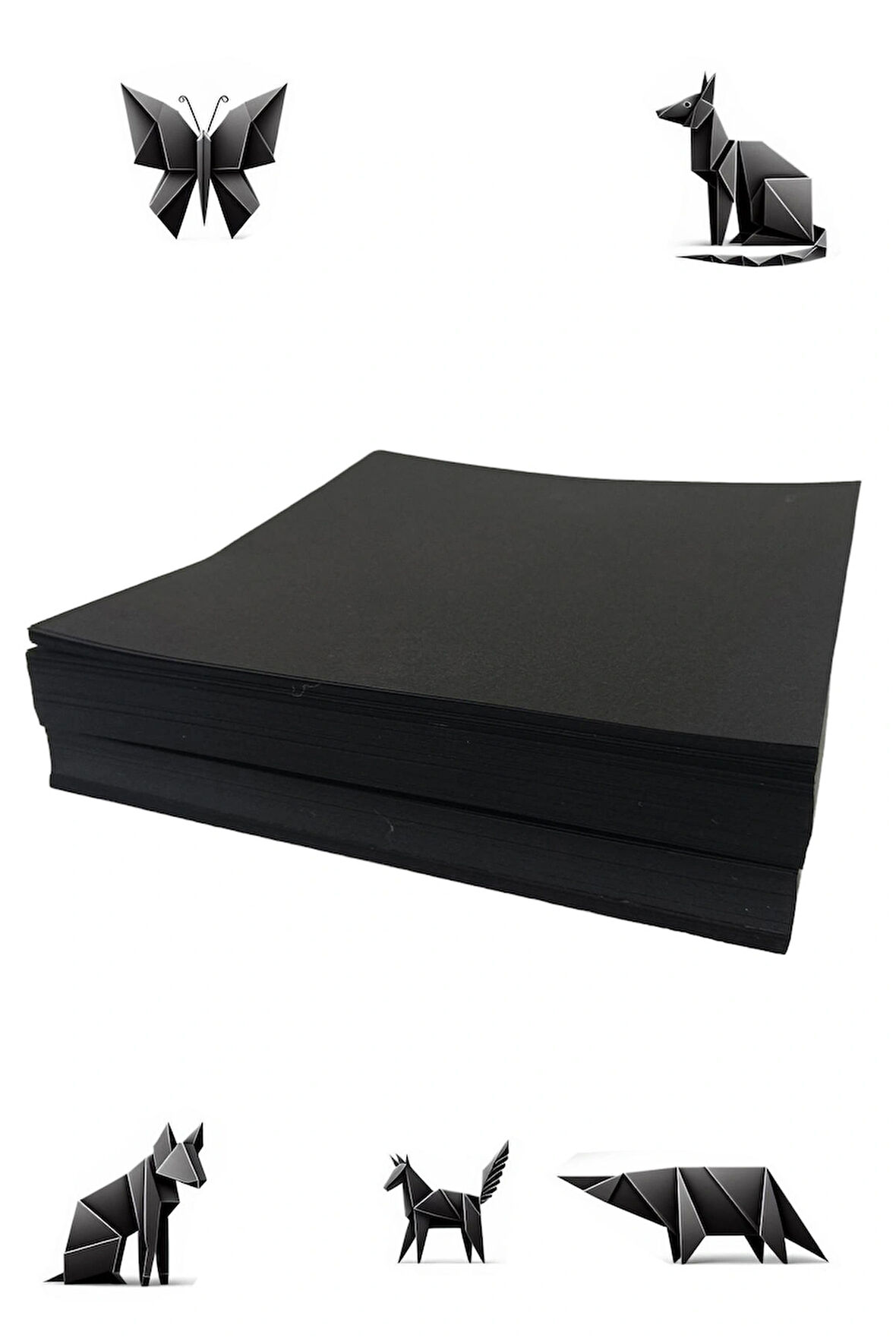 Origami Kağıdı, 50 Adet Siyah Renk 15x15cm Origami Set - 50 Adetli Paket