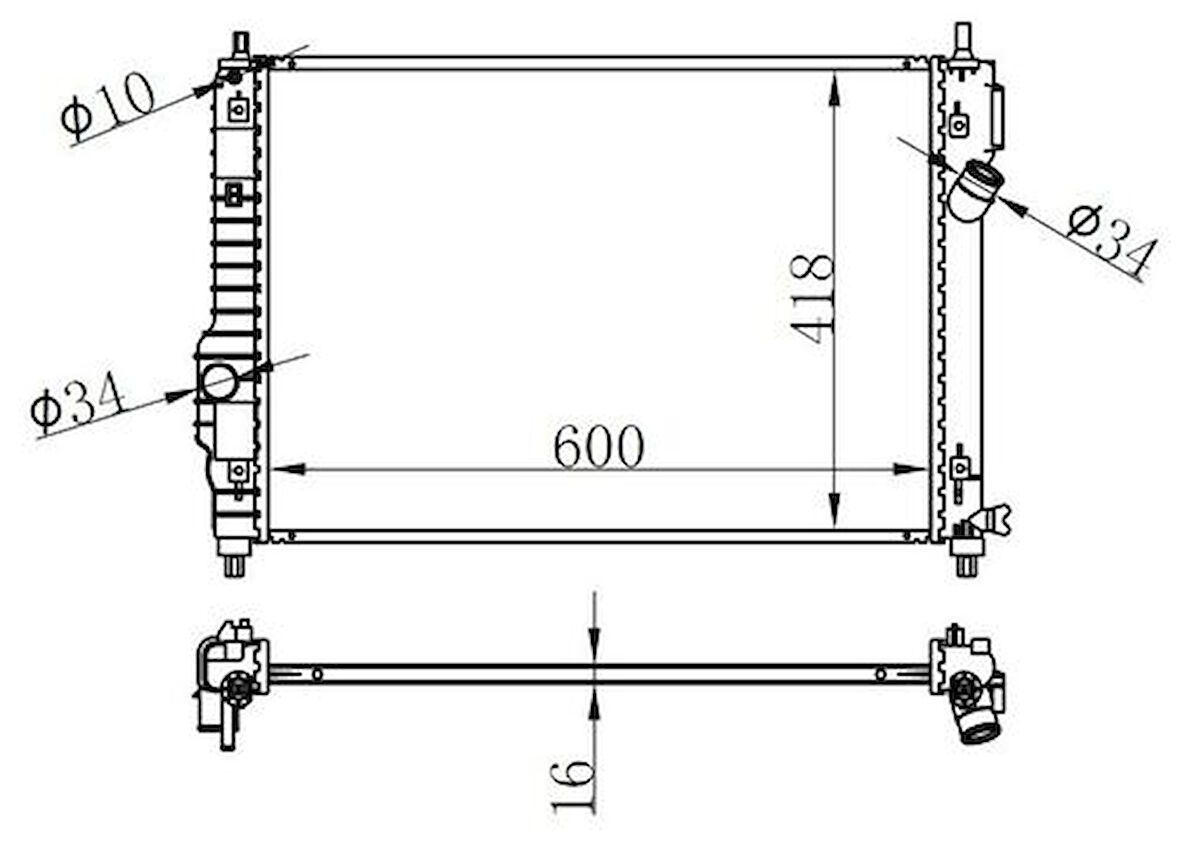 Oris BCH029016 Motor Radyatörü Kalos Aveo 1.2I 1.6L 05 (600x418x16) 95227751