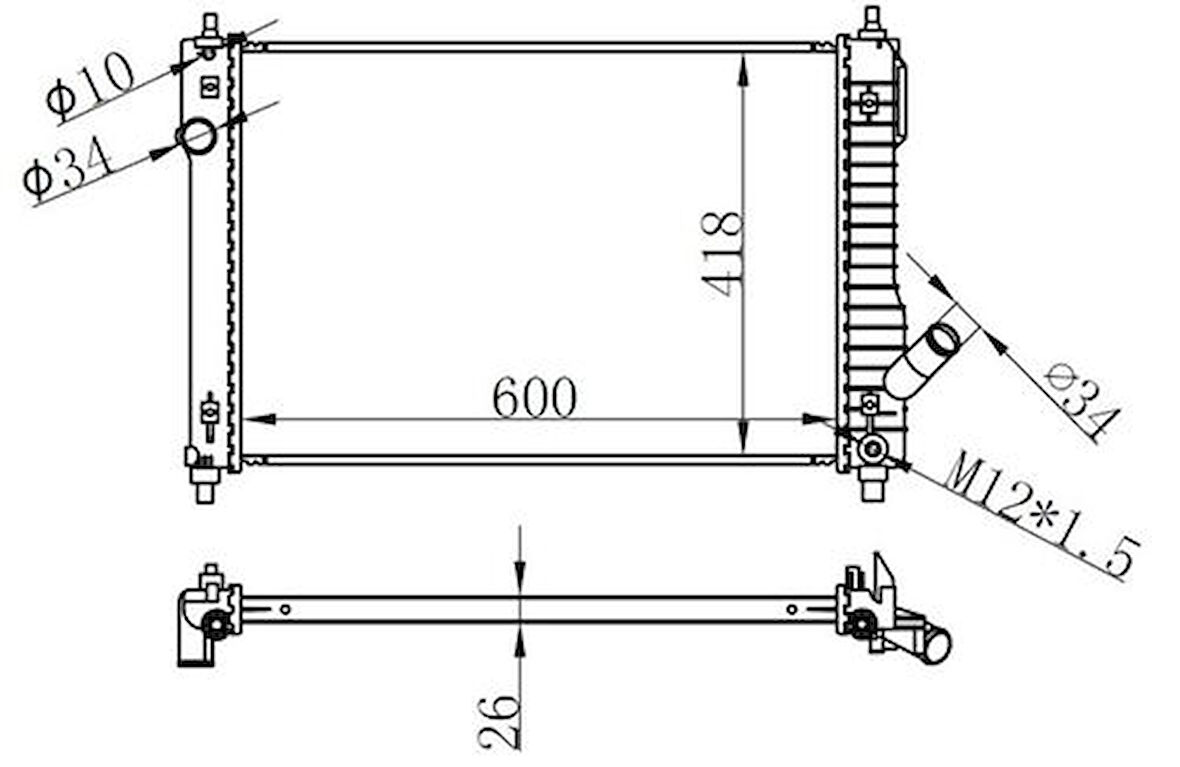 Oris BCH047026 Motor Radyatörü Aveo 1.4 07 Kalos 03 (600x418x26) 96942181