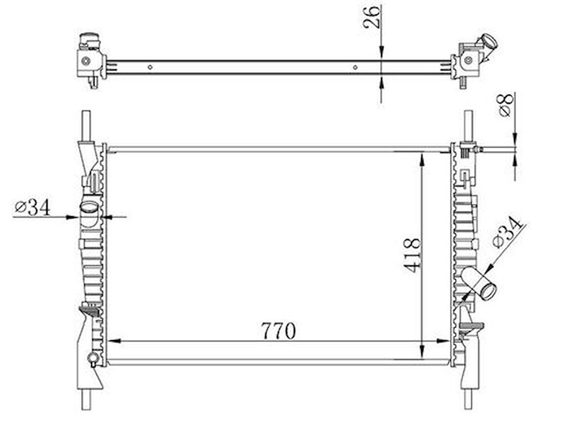 Oris BFR137026 Motor Su Radyatörü Transit V347 2.2TDCI 2.4TDCI 3.2TDCI 06-Klimalı Kalın Tip Ölçü (770x418x26) 6C118005CB