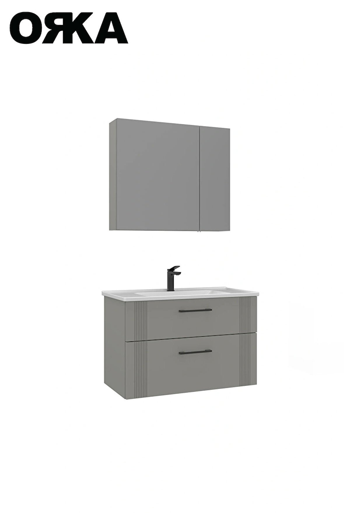 ORKA BARI 80 cm Mat Kaşmir Banyo Dolabı Takımı | Lavabo + Ayna Dahil | Modern Dayanıklı Tasarım