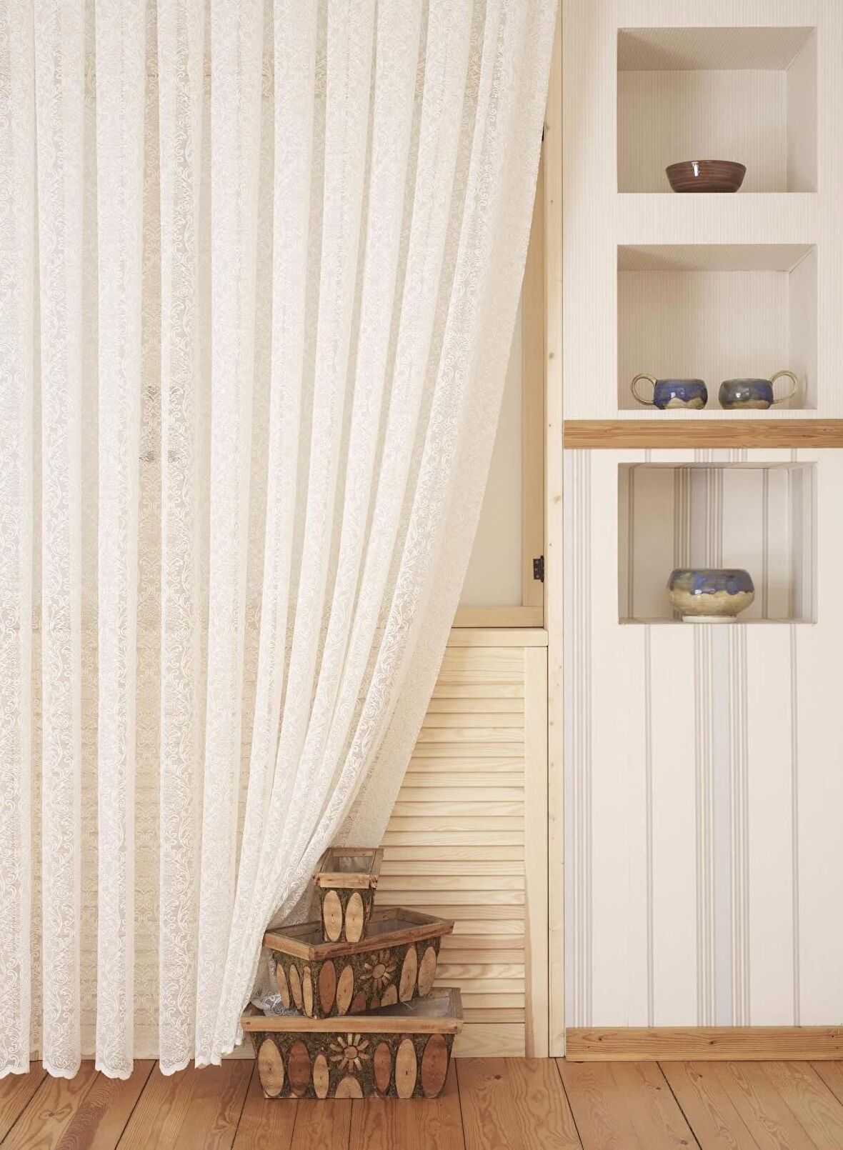 Massarelli Fantezi Örme Tül Ekru Pilesiz