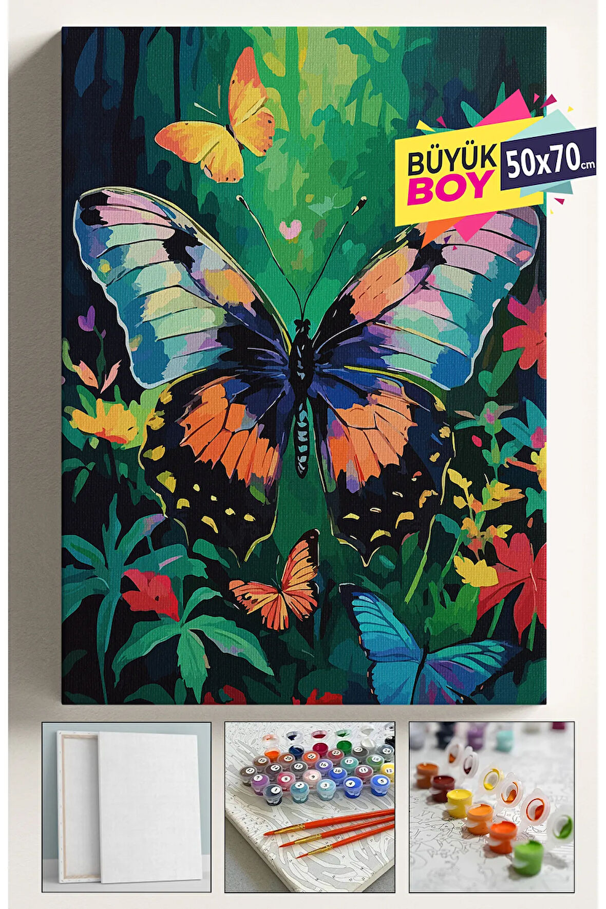 Sayılarla Boyama Seti Numaralı Tuval Fırça Boya Dahil Kasnaklı Set 50x70 Cm - ORMAN KELEBEK
