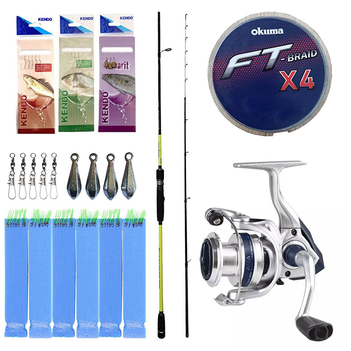 Yek Outdoor Hazır Tekne Oltası Seti Okuma Orata Tekne Kamışı 202cm 150-200gr 2 Parça Olta Kamışı&Okuma ARIA-6000a Olta Makinesi