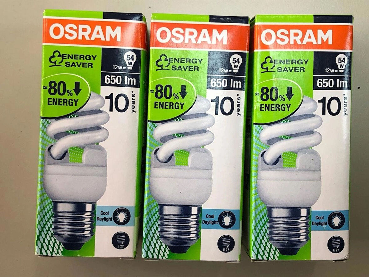 3 ADET OSRAM 12W=54W 650 LÜMEN TASARRUFLU LAMBA 6500 KELVİN BEYAZ