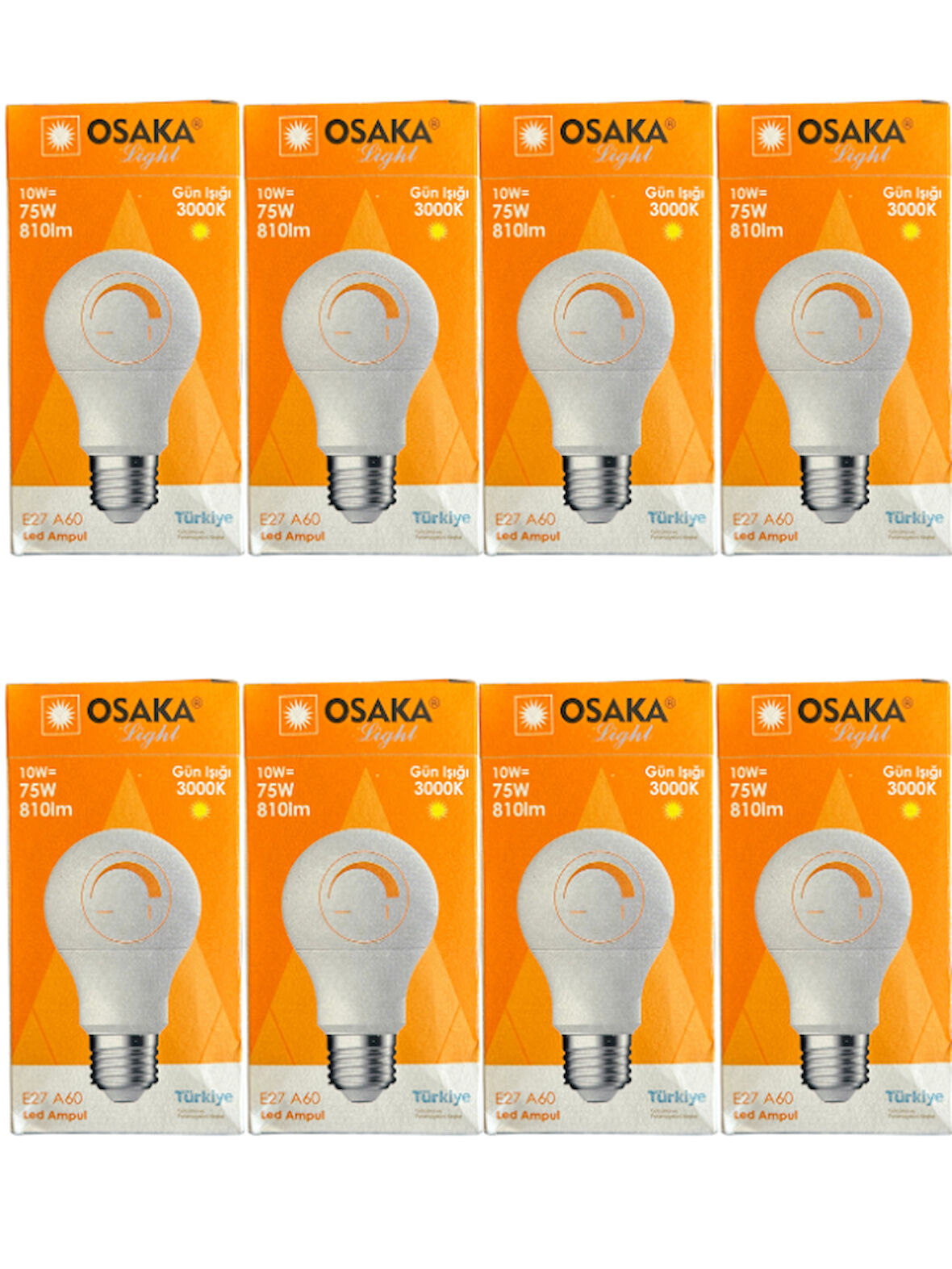 Osaka 10W (75W) 3000K (Günışığı) E27 Duylu Dim Edilebilir Led Ampul (8 Adet)