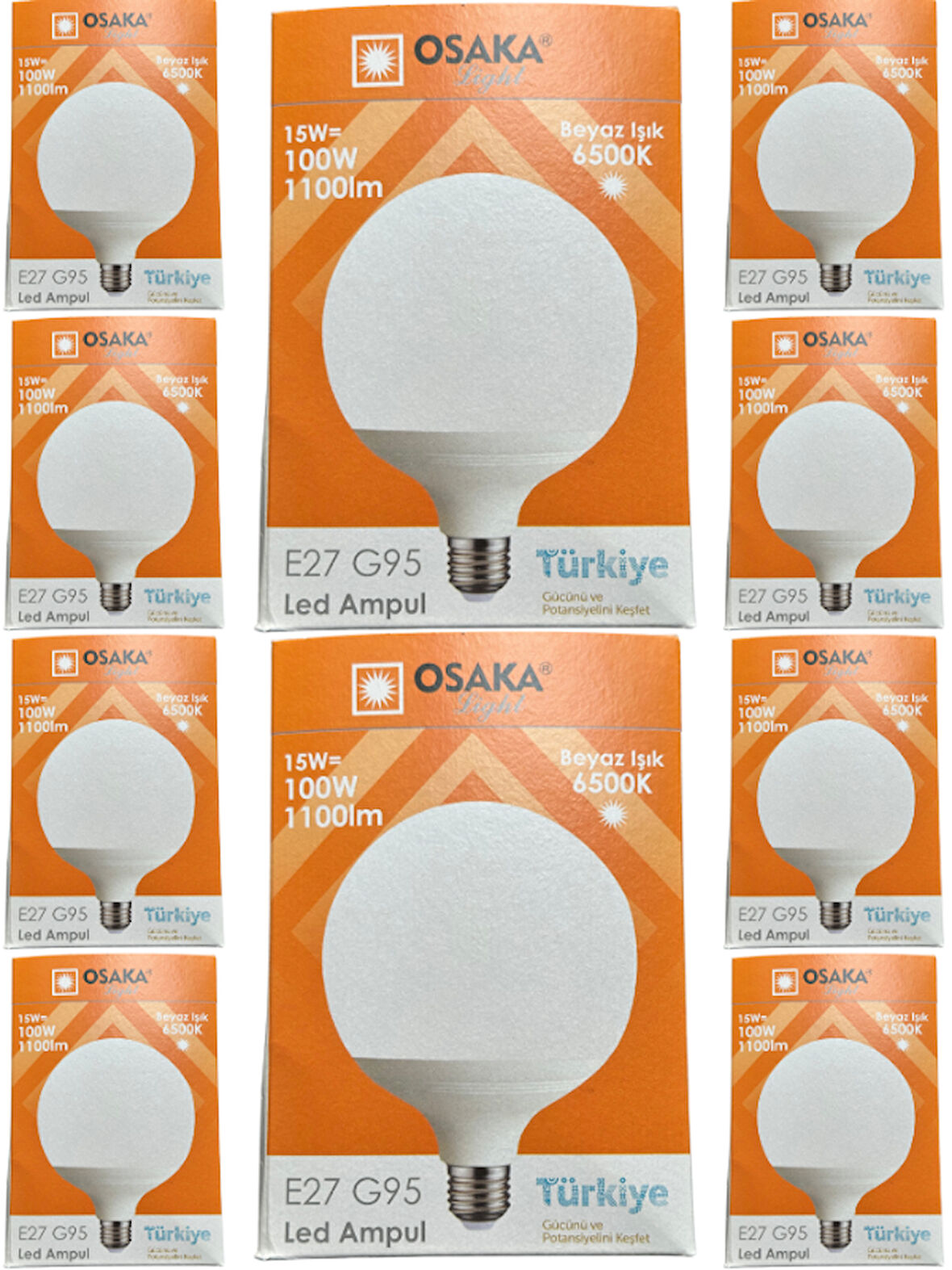 Osaka 15W (100W) 6500K (Beyaz Işık) E27 Duylu G95 Led Glop Ampul (10 Adet)