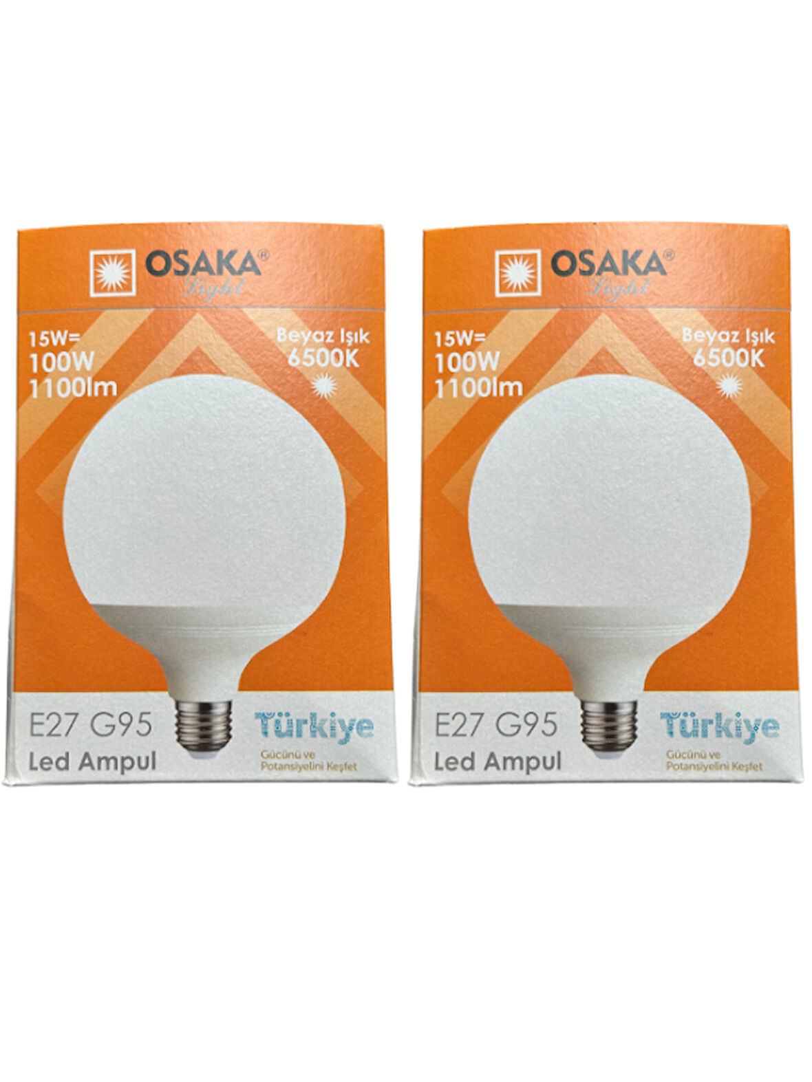 Osaka 15W (100W) 6500K (Beyaz Işık) E27 Duylu G95 Led Glop Ampul (2 Adet)