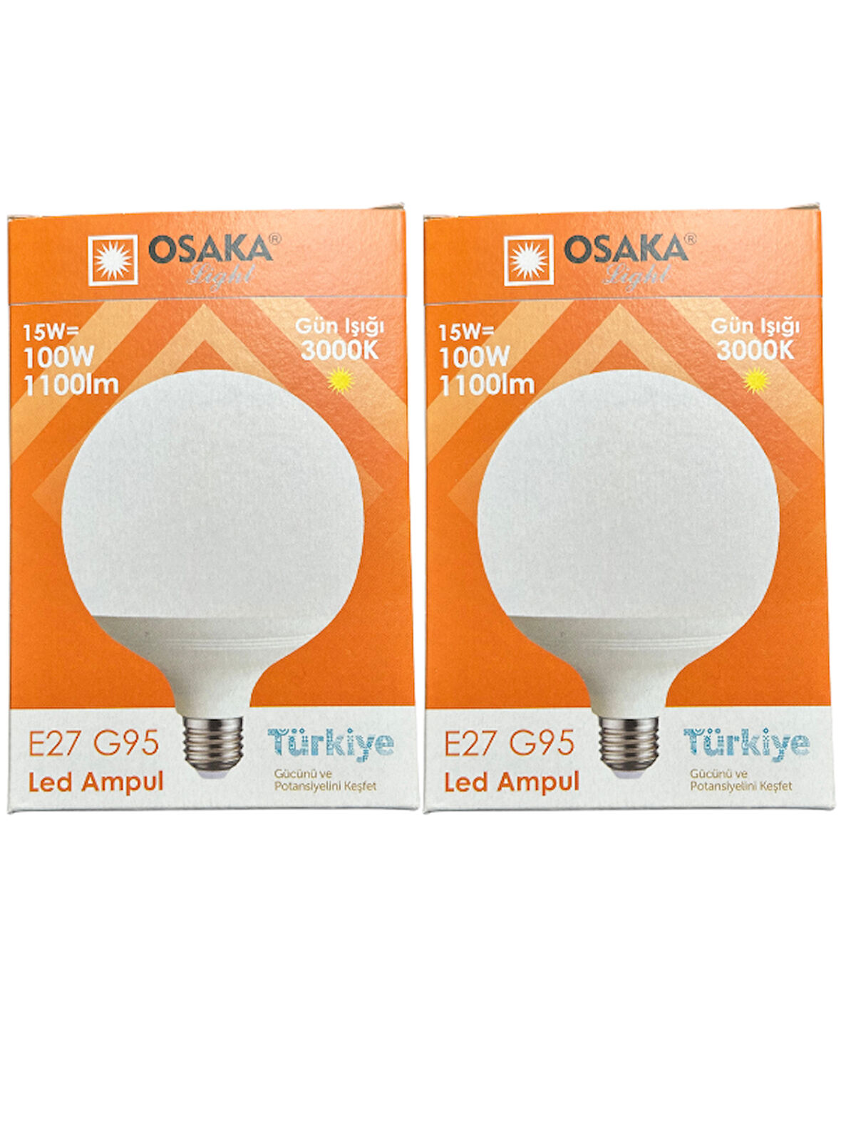 Osaka 15W (100W) 3000K (Günışığı) E27 Duylu G95 Led Glop Ampul (2 Adet)