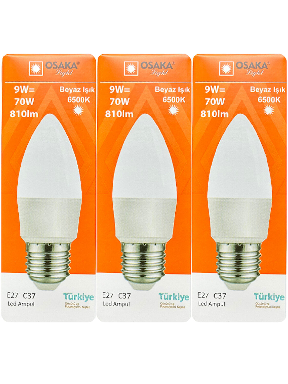 (3 Adet) Osaka 9W (70W) Beyaz Işık E27 Duylu (Kalın Duy) Led Ampul