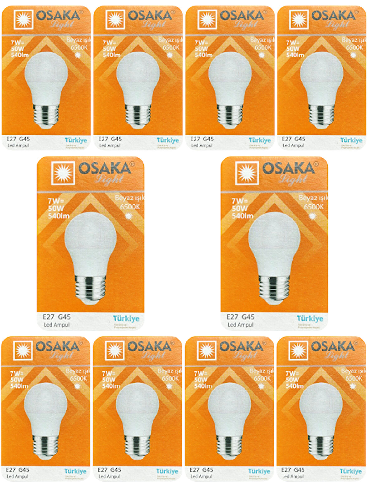 (10 Adet) Osaka 7W (50W) Beyaz Işık E27 Duylu (Kalın Duy) Led Ampul