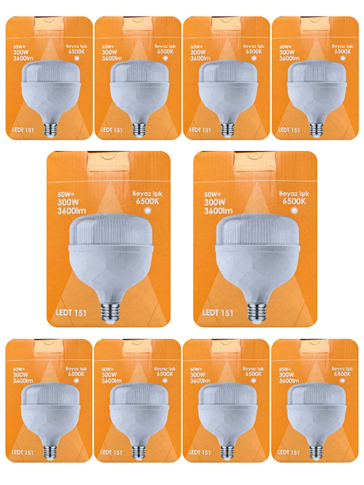 (10 Adet) Osaka 50W (300W) Beyaz Işık E27 Duylu (Kalın Duy) Led Torch Ampul