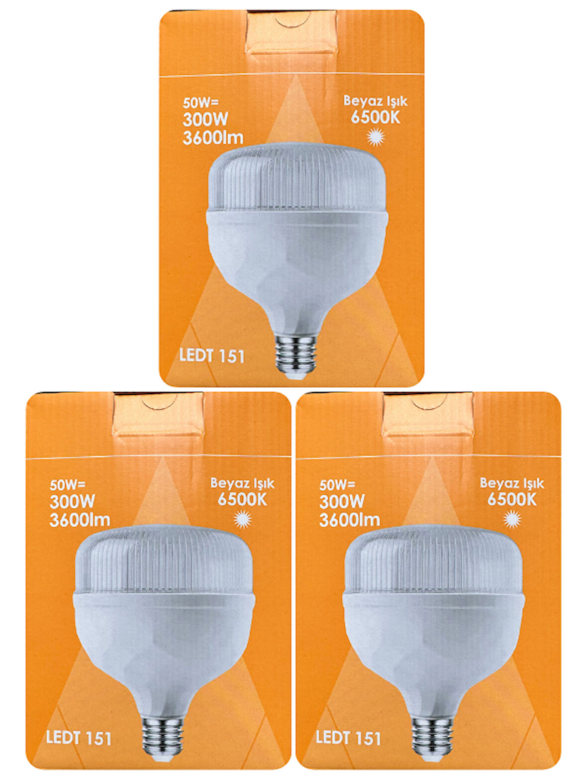 (3 Adet) Osaka 50W (300W) Beyaz Işık E27 Duylu (Kalın Duy) Led Torch Ampul