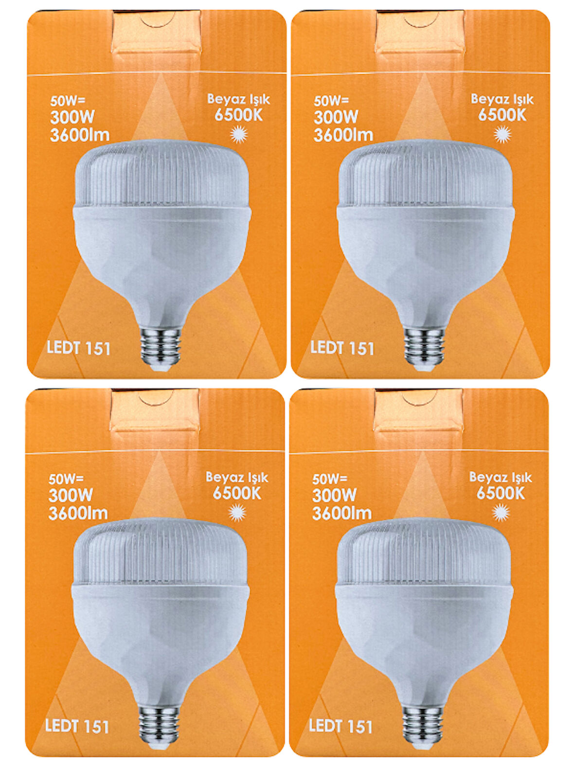 (4 Adet) Osaka 50W (300W) Beyaz Işık E27 Duylu (Kalın Duy) Led Torch Ampul