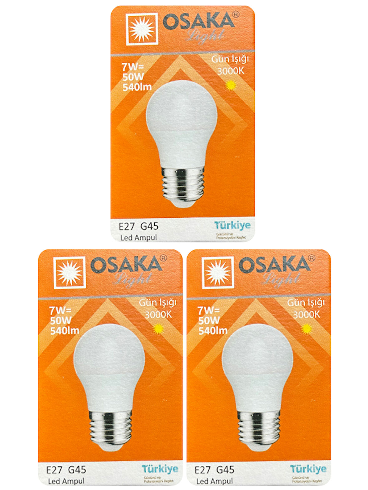 (3 Adet) Osaka 7W (50W) Sarı Işık E27 Duylu (Kalın Duy) Led Mini Ampul