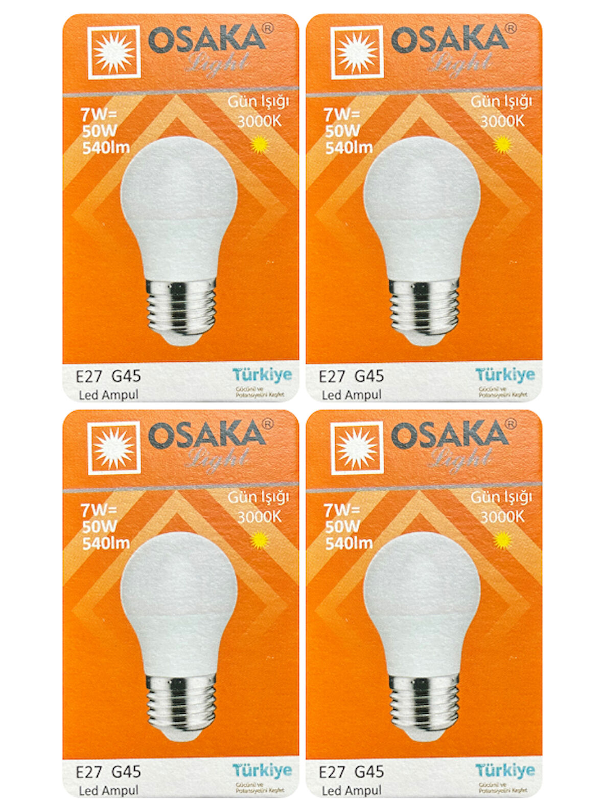 (4 Adet) Osaka 7W (50W) Sarı Işık E27 Duylu (Kalın Duy) Led Mini Ampul