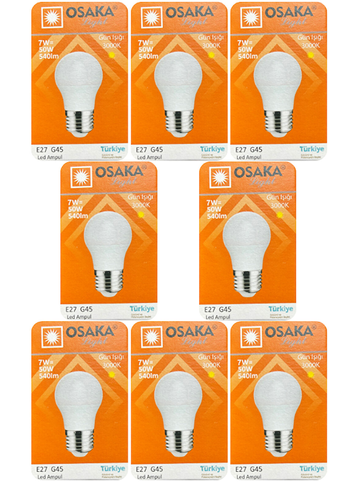 (8 Adet) Osaka 7W (50W) Sarı Işık E27 Duylu (Kalın Duy) Led Mini Ampul