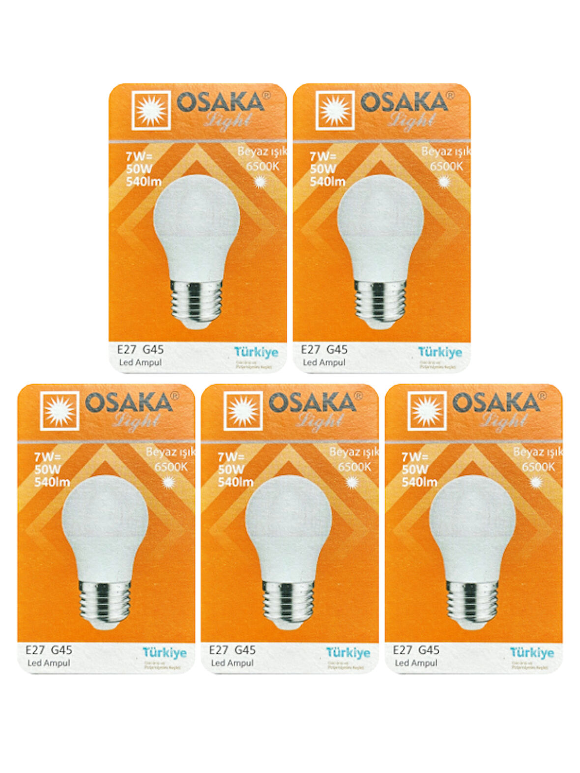(5 Adet) Osaka 7W (50W) Beyaz Işık (6500K) E27 Duylu (Kalın Duy) Led Mini Ampul