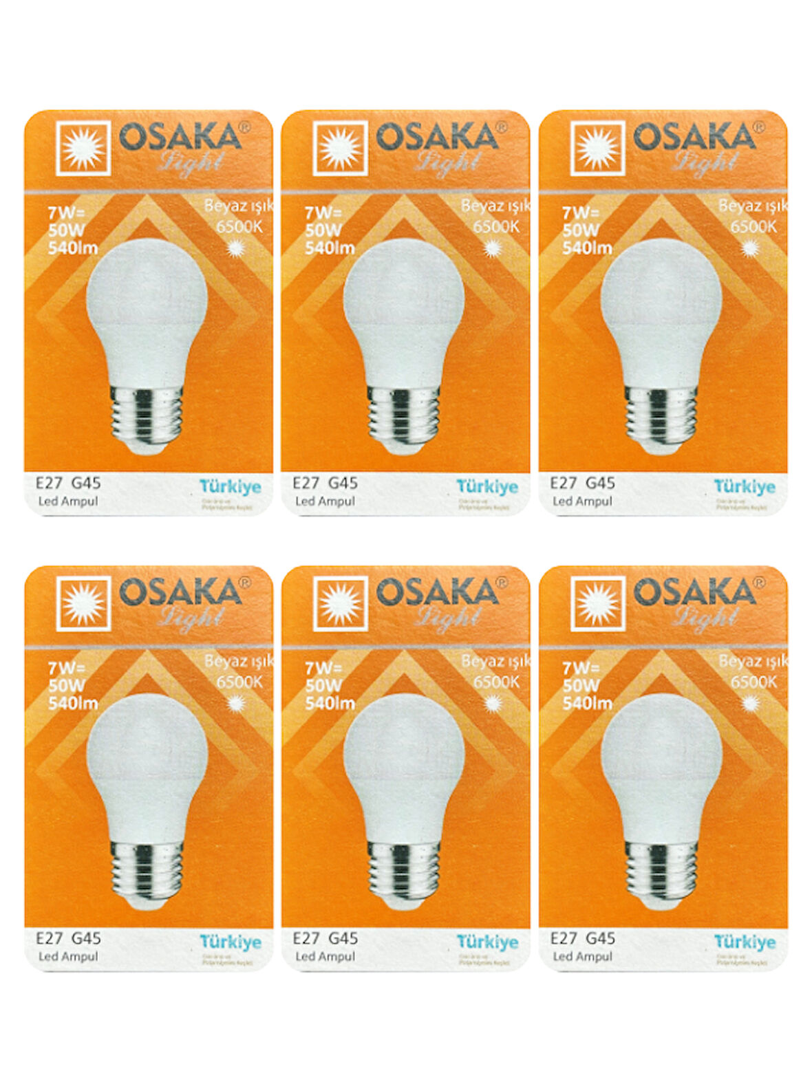 (6 Adet) Osaka 7W (50W) Beyaz Işık (6500K) E27 Duylu (Kalın Duy) Led Mini Ampul