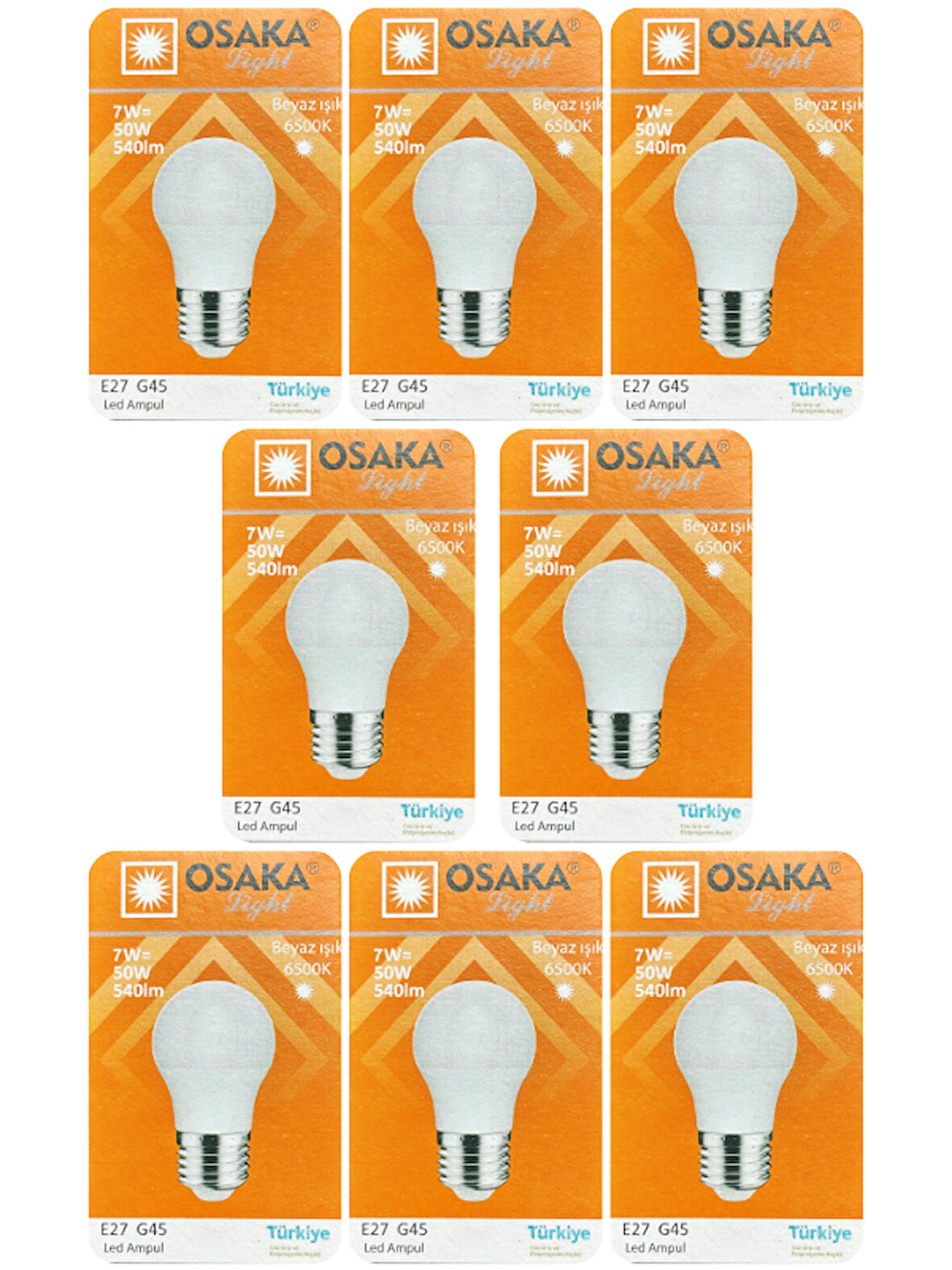 (8 Adet) Osaka 7W (50W) Beyaz Işık (6500K) E27 Duylu (Kalın Duy) Led Mini Ampul