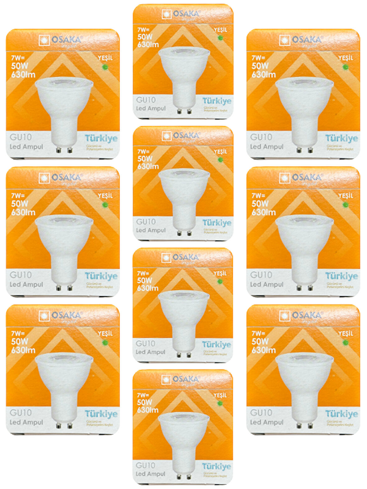 (10 Adet) Osaka 7W Yeşil Işık GU10 Duylu Led Çanak Ampul