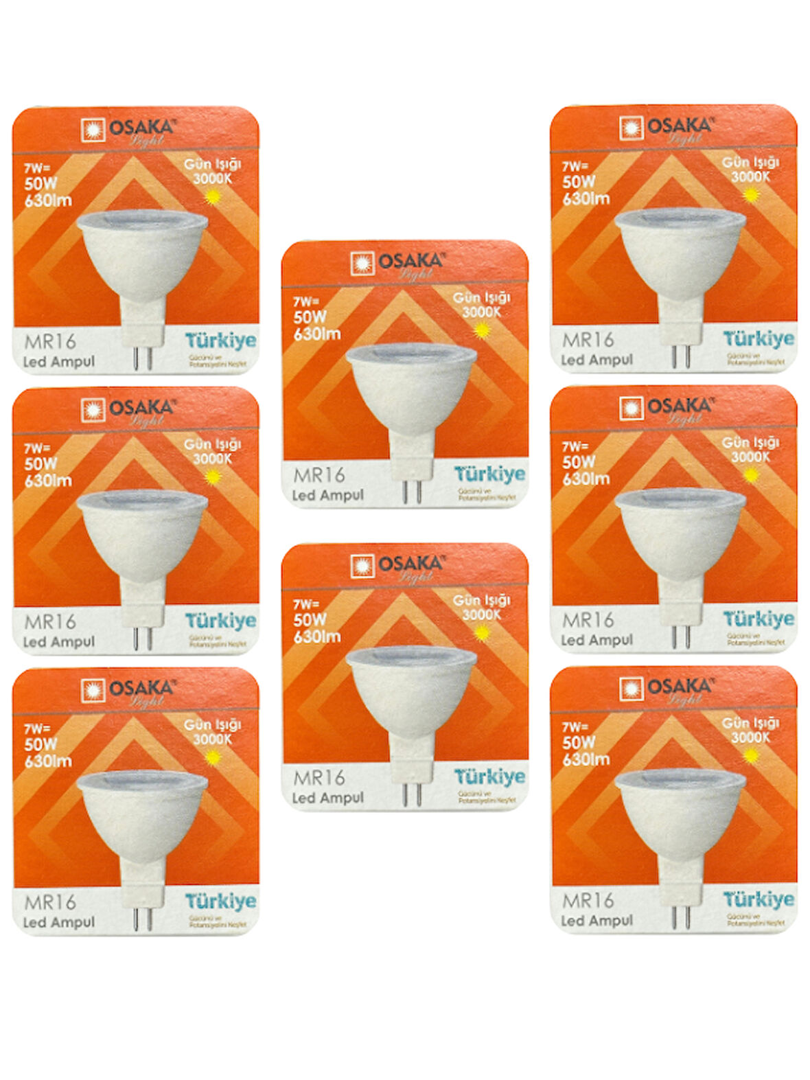 (8 Adet) Osaka 7W (50W) Sarı Işık (3000K) G4 Duylu (İğne Bacak) Led Çanak Ampul