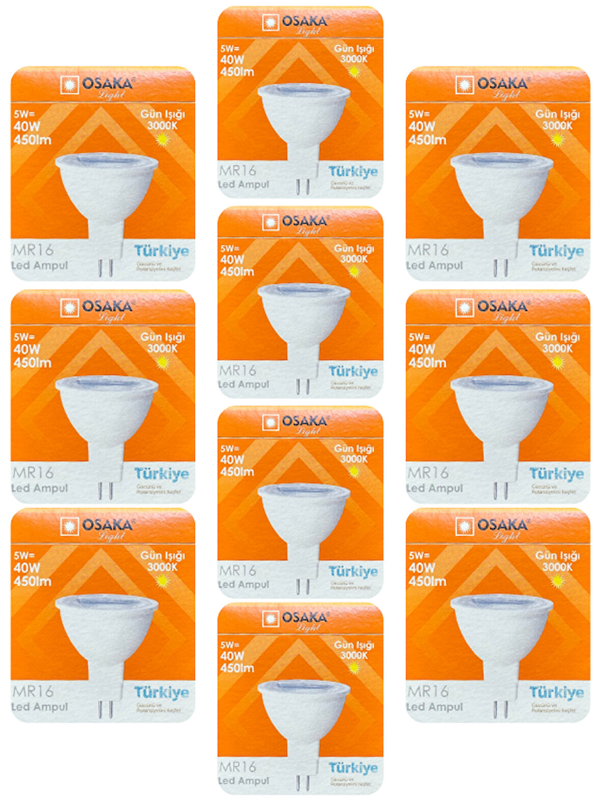 (10 Adet) Osaka 5W (40W) Sarı Işık (3000K) G4 Duylu (İğne Bacak) Led Çanak Ampul