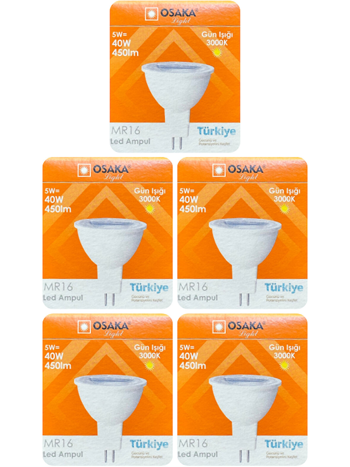 (5 Adet) Osaka 5W (40W) Sarı Işık (3000K) G4 Duylu (İğne Bacak) Led Çanak Ampul