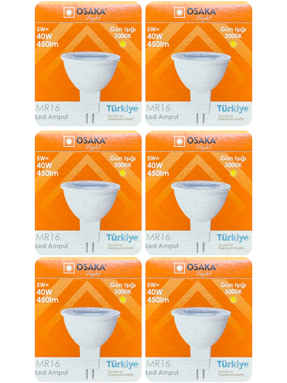 (6 Adet) Osaka 5W (40W) Sarı Işık (3000K) G4 Duylu (İğne Bacak) Led Çanak Ampul