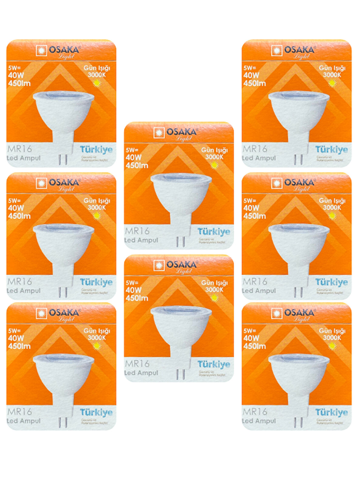 (8 Adet) Osaka 5W (40W) Sarı Işık (3000K) G4 Duylu (İğne Bacak) Led Çanak Ampul