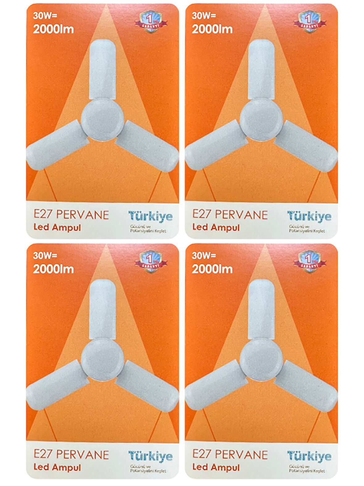 (4 Adet) Osaka 30W (200W) Beyaz Işık (6500K) E27 Duylu (Kalın Duy) Pervane Ampul