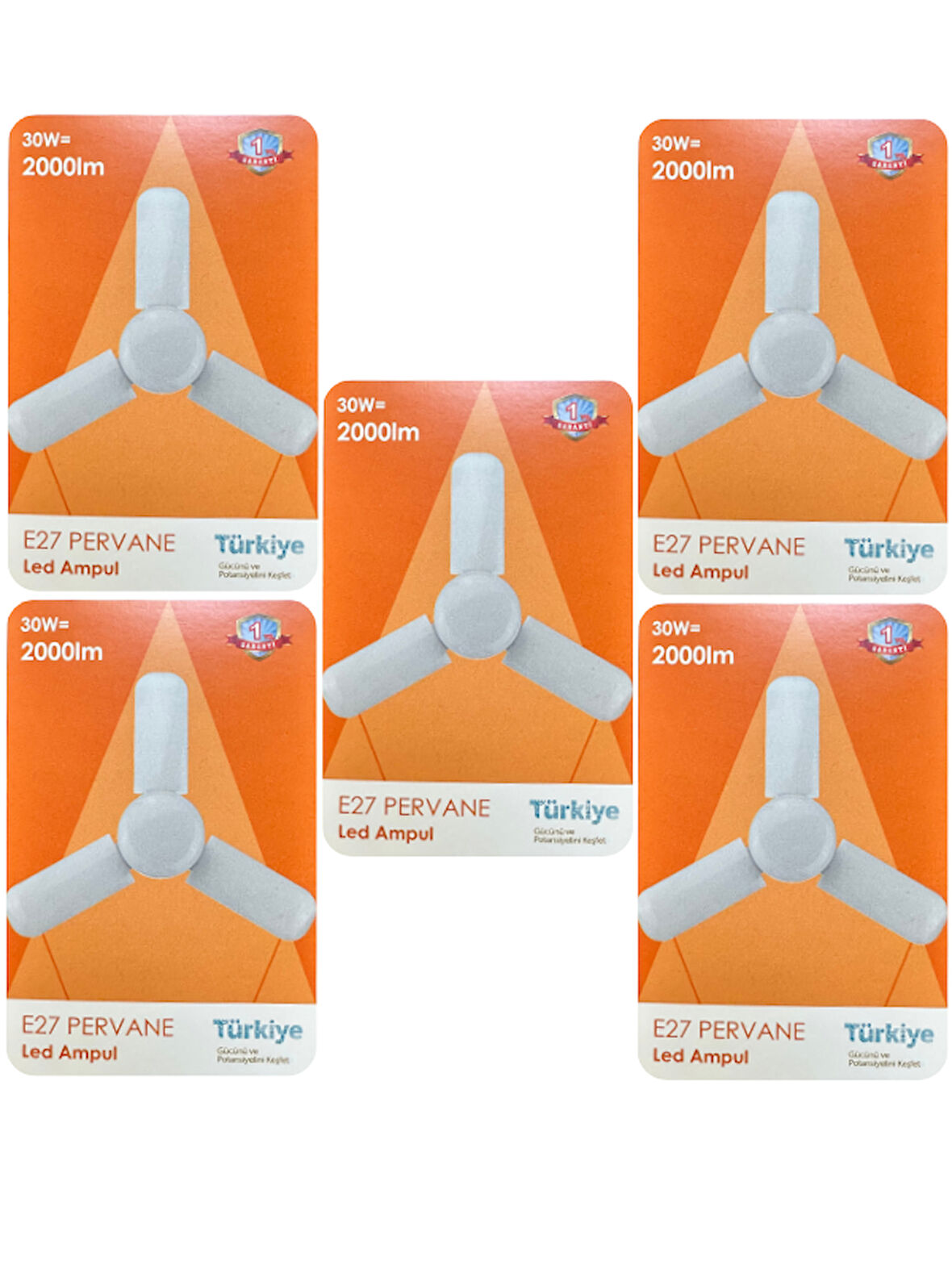(5 Adet) Osaka 30W (200W) Beyaz Işık (6500K) E27 Duylu (Kalın Duy) Pervane Ampul