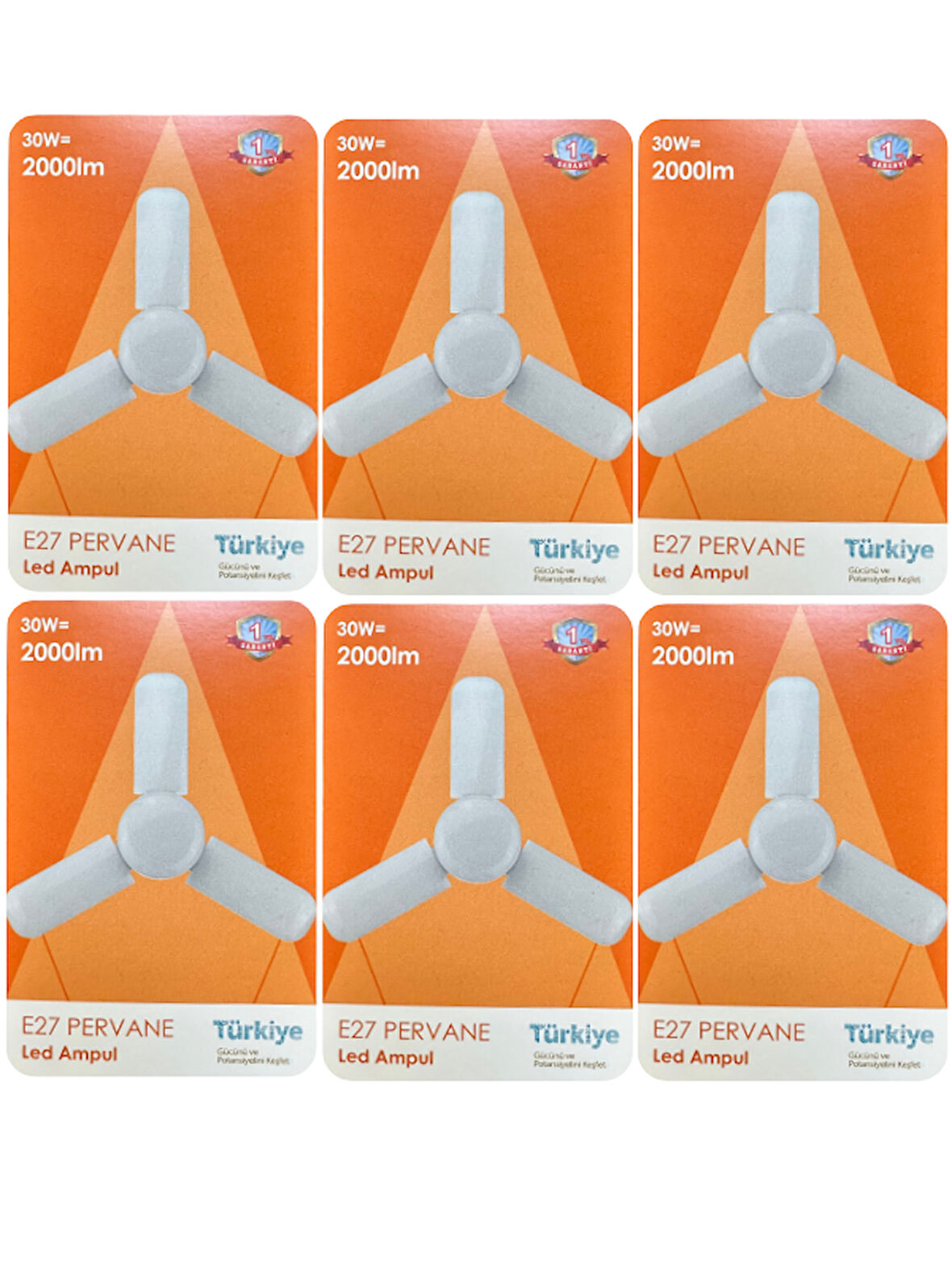 (6 Adet) Osaka 30W (200W) Beyaz Işık (6500K) E27 Duylu (Kalın Duy) Pervane Ampul