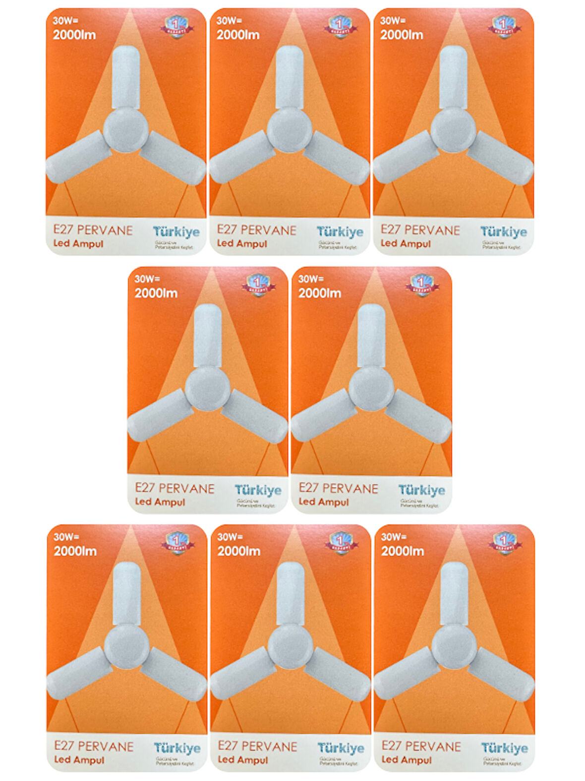 (8 Adet) Osaka 30W (200W) Beyaz Işık (6500K) E27 Duylu (Kalın Duy) Pervane Ampul