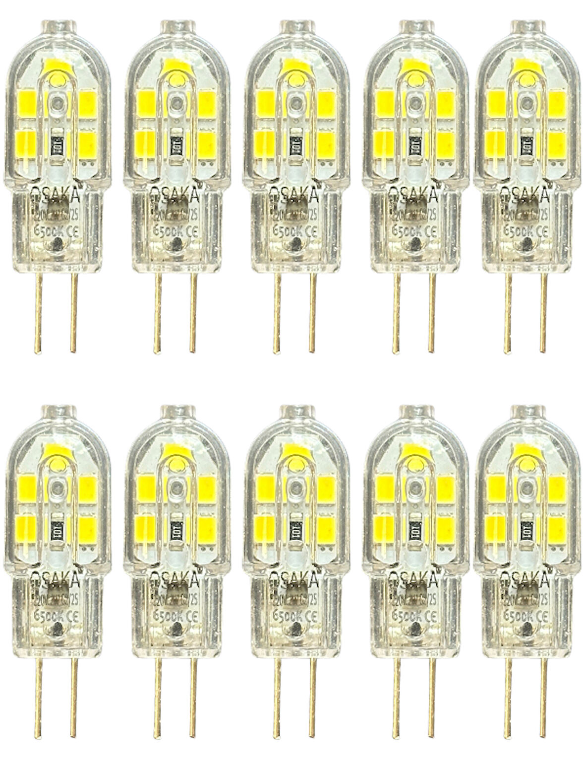 (10 Adet) Osaka 2W Beyaz Işık (6500K) G4 Duylu (İğne Bacak) Led Kapsül Ampul
