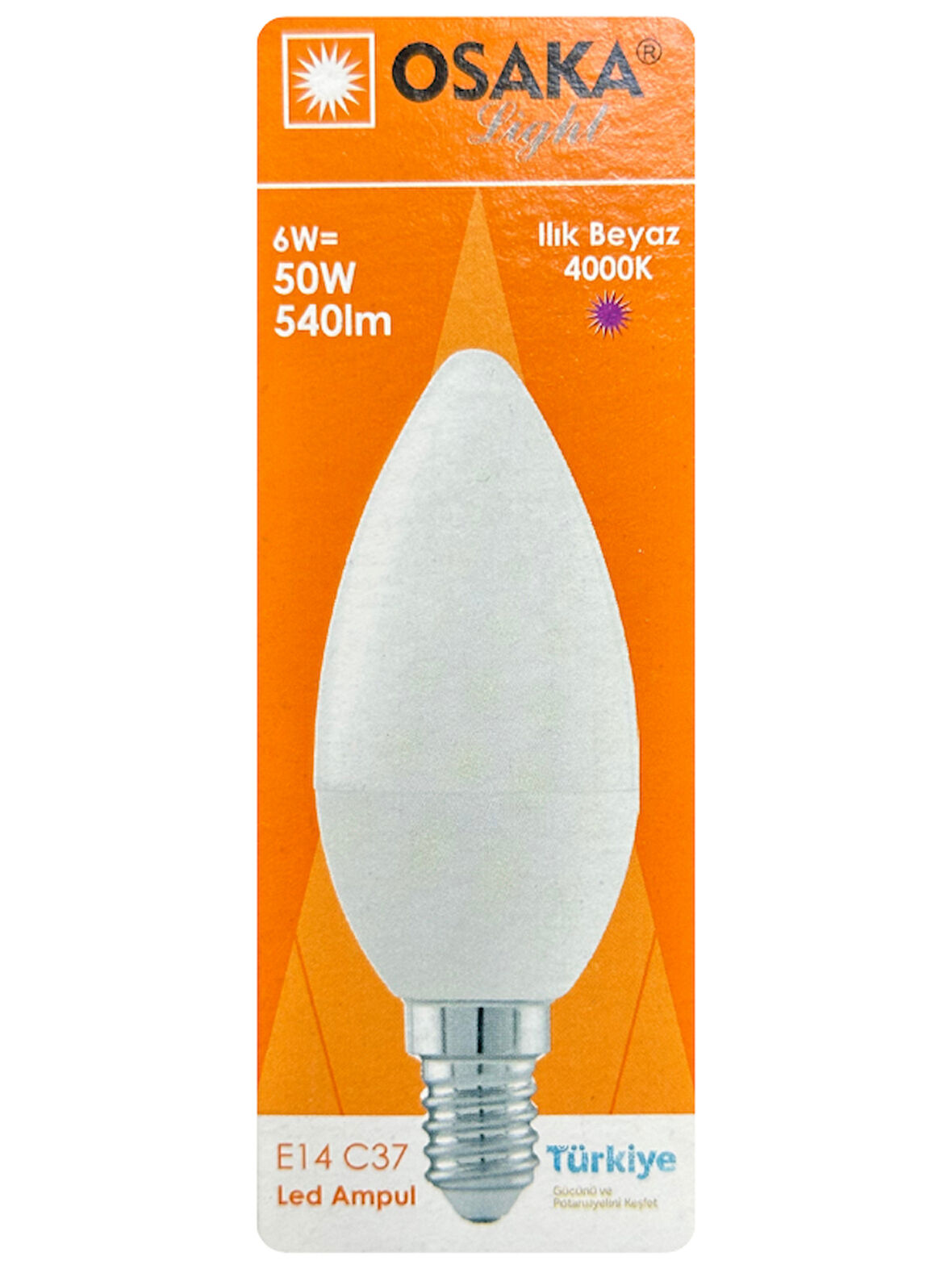 (1 Adet) Osaka 6W (50W) Günışığı (4000K) E14 Duylu (İnce Duy) Led Mum Ampul