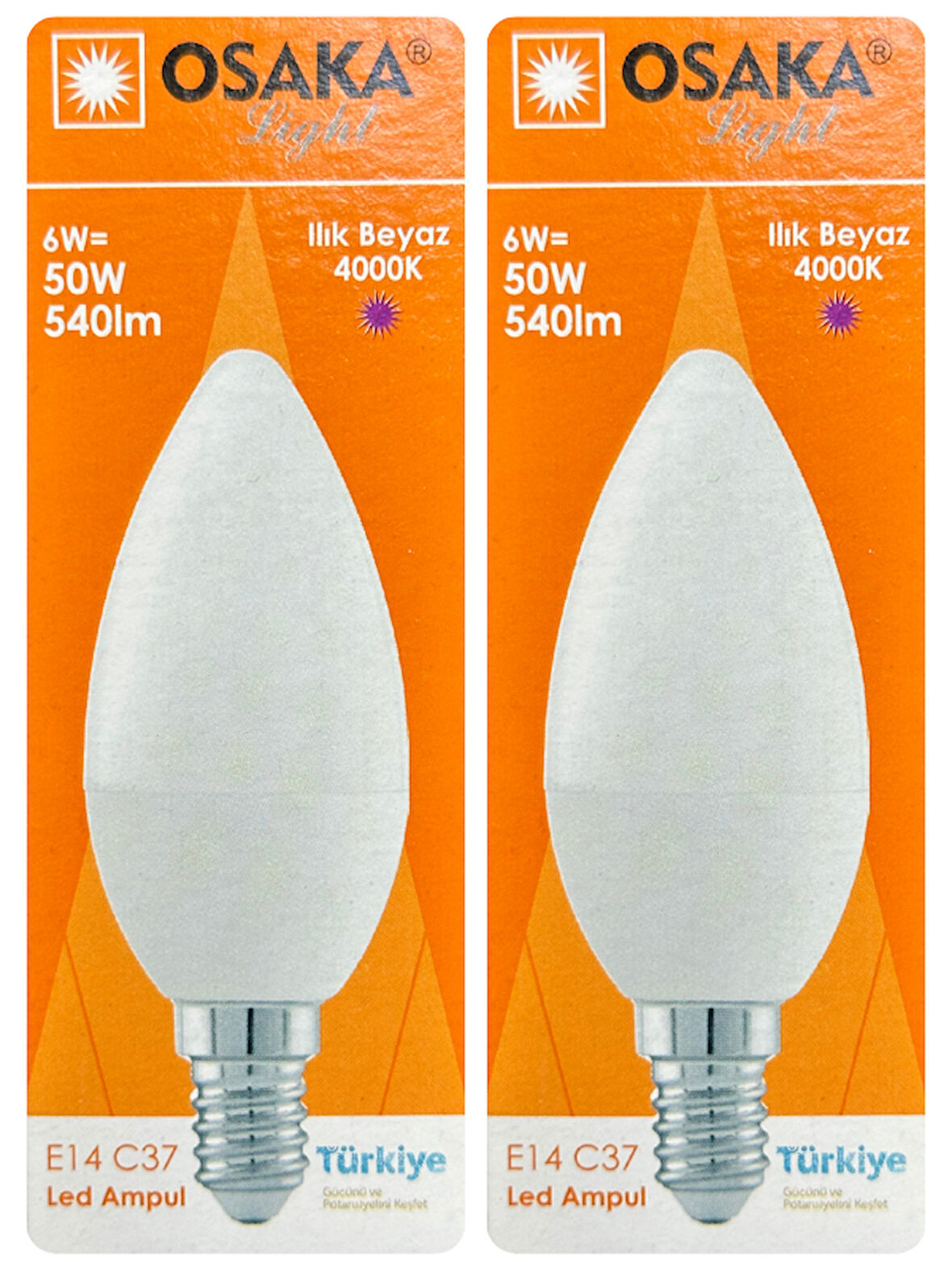 (2 Adet) Osaka 6W (50W) Günışığı (4000K) E14 Duylu (İnce Duy) Led Mum Ampul